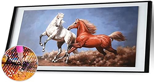 Големо сликарство со 5Д дијаманти - легуриски коњи животински дијамантски сликарство по комплети со броеви со целосна тркалезна сјајна