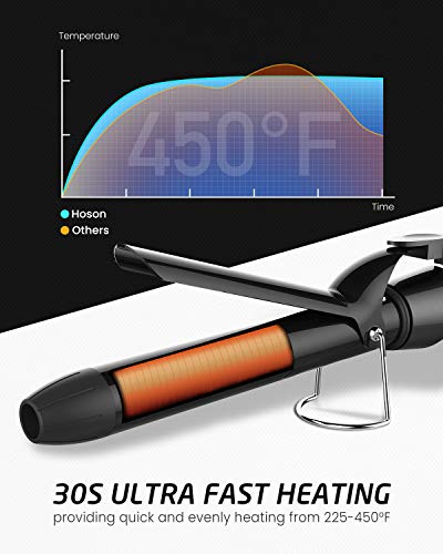 Hoson Curling Iron 1 Inch Ceremic Coiting Barrel, Професионално стапче за виткање на турмалин, LCD Dascaly со 9 поставување на топлина