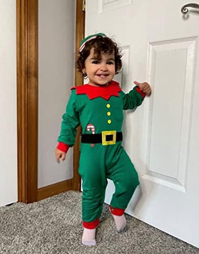 Хиха бебе момче елф облека Божиќна џемпери девојки девојки Божиќ ромпер 6-12 месечно момче Божиќна облека зелена Божиќна облека