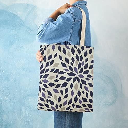 Wengbeauty Canvas Tote Bag Современ геометриски хризантема цветни лисја рамената торба за еднократна употреба на намирници торбички за купување