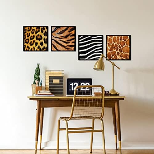 Atgowac африканска wallидна уметност леопард гепара Giraffe zebra print декор за животни печати бања дневна соба декор, врамена подготвена