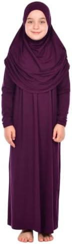 Приен Детски Молитвен Фустан Муслиманска Облека За Девојчиња Долги Ракави Абаја Со Хиџаб Дводелен Макси Исламски Комплет Шамија Кафтан Џилбаб