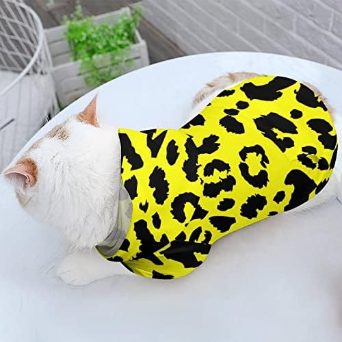 Жолта леопард мачка со едно парче кошула трендовски костум за кучиња со додатоци за миленичиња со капа