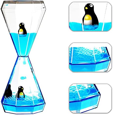 FKYTION течно движење меур и дијамантски пингвин течен тајмер и подвижен песок уметност пакет со 3 активности мирни релаксирачки биро играчки