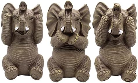 Affadorable Не гледаме зло, не слушај зло, не зборувај, нема злобни декоративни слонови фигура, мудрост смола од слонови статуи