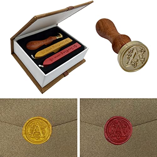 Комплет за печатот за печатење на восок Антички почетен азбука запечатување восочен печат Поставете кутија за подароци со дрвена