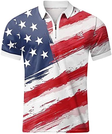 Машки американски знамиња Поло кошули на 4-ти јули патриотски маици летни обични кратки ракави гроздобер голф спортови Полос