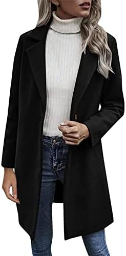 Женска зимска јакна модна обична цврста боја џеб лабава долга ракав темперамент волна палто