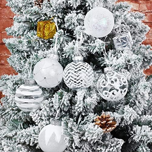 Anvavo 6 парчиња бели божиќни украси за божиќни сјајни топки за сјајни чисти пластични чамци новогодишна елка што висат топки за Божиќна декорација,