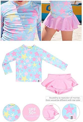 Девојки за бебиња/дете девојки со две парчиња костим за капење со долги ракави ленти UPF 50+ Сонце заштита за пливање за пливање за пливање