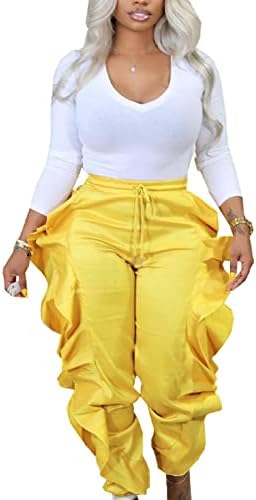 Панталони за динганг раб за жени панталони долга цврста боја со високи половини панталони за женски улична облека