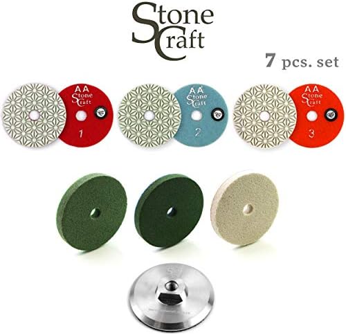 Stonecraft 3 + 3 чекори Универзална влажна дијамантска полиција сет 7 парчиња поставени 4 инчи 5/8 алуминиумска подлога за поддршка