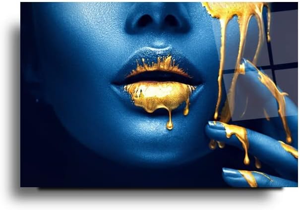 Сини усни жена каленска стаклена wallидна уметност совршен модерен декор чудесен новогодишен подарок стакло УВ печатење траен производ)