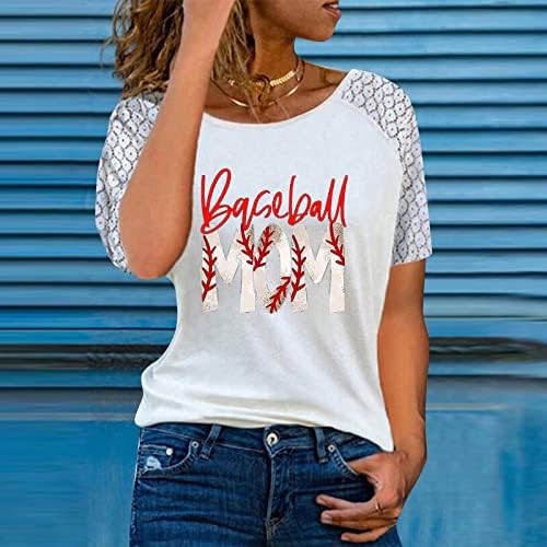 Женски врвови на туники чипка кратка ракав маичка лето основни маички срце бејзбол печатена блуза фустани трендовски маички кошули 2023