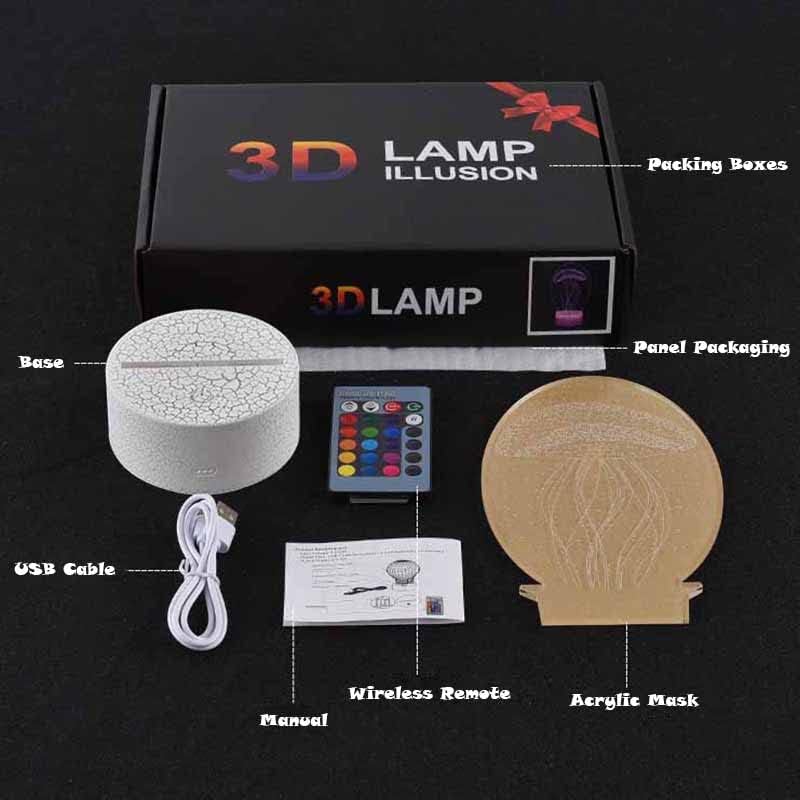 3Д ноќна светлина LED визуелна табела за ламба за визуелна табела, разнобоен допир далечински управувач Божиќна ноќна светлина HWL0528