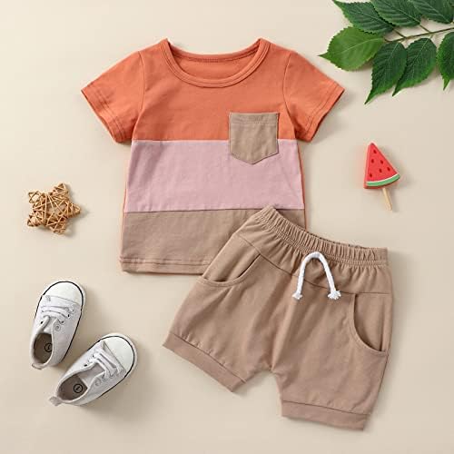 Throrn Thod Toddler Baby Baby Moys Облека поставена крпеница со кратки ракави маица Топ влечење цврсти кратки панталони летни облеки