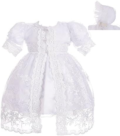 Облека за крштевање на облеката за крштевање на бебешки девојчиња со облека со чипка наметка и хауб извезена облека облека за новороденче