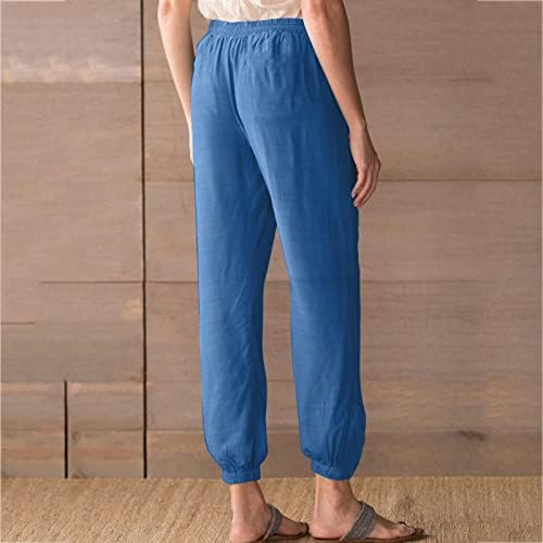 Pantsенски памучни постелнини панталони, летна обична удобност со јога со широко нозе, изгорен пантолонски панталони со џокери