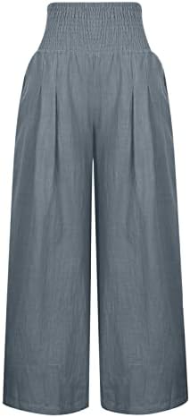 Xdegoge Постелнини панталони за жени широки нозе палацо панталони влечејќи плус големина висока половината случајна лабава фитлива панталона