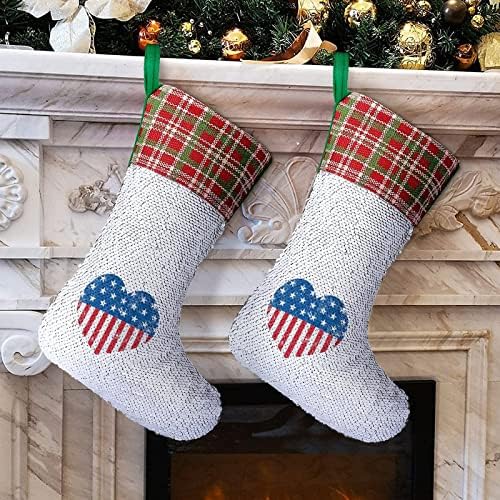 САД Америка ретро срце знаме за знаме Божиќно порибување сјајно wallидови што висат украси Декорација за забава за одмор на дрво од дрво