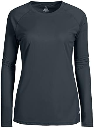 Женски врвови за влага за влага маичка со долги ракави екипаж Враќајќи атлетска маица за жени плус големина тенок вклопување
