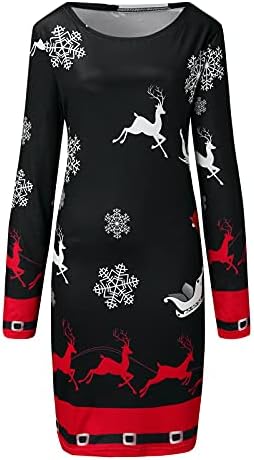 Wytong 2022 грд среќен Божиќна маичка фустан за жени случајни плус големина на екипаж фустани за џемпери слатки и ирваси графички