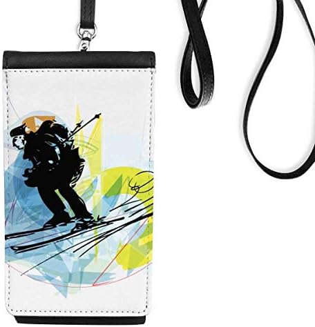 Спорт спортисти скијаат спортски акварел скица телефонски паричник чанта што виси мобилна торбичка црн џеб
