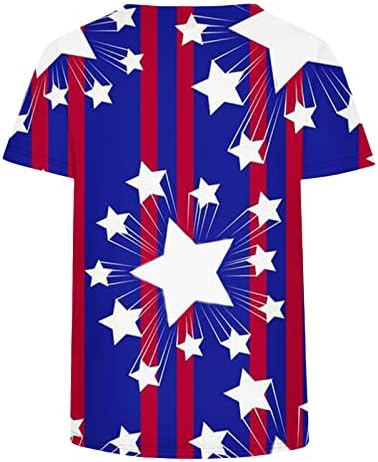 Западни кошули за жени Американски знамиња за печатење на знаме против кратки ракави за кратки ракави на вратот 4 -ти јули Блузи на Денот