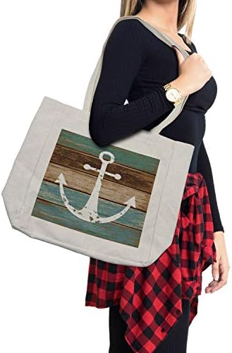Торба за купување на сидро на Амбесон, морски стил на гранџ на дигитално генерирана хоризонтална дрвена штица слика, еко-пријателска