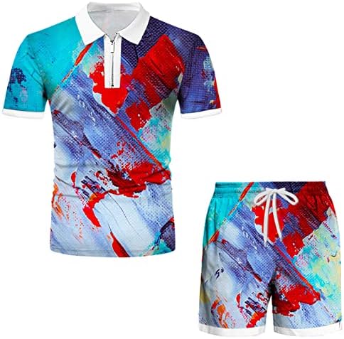 Tracksuit 2 Piece за мажи, машки поло маици и шорцеви поставува летни модни обични кратки ракави за џогирање поставува спортска облека