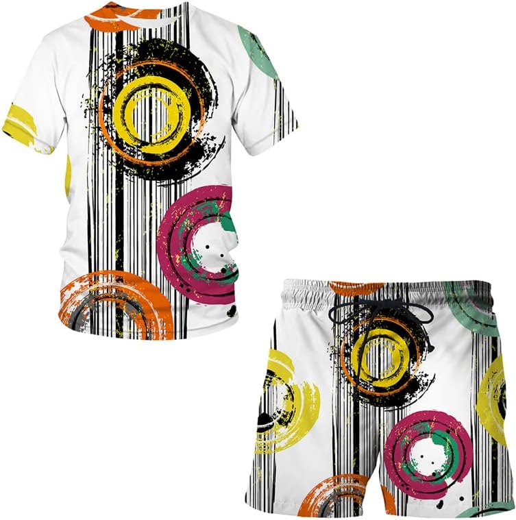 Апстрактна шема лето 3Д печатени маички шорцеви постави машка спортска облека за вежбање на вратот за кратки ракави за вратот Машка костум