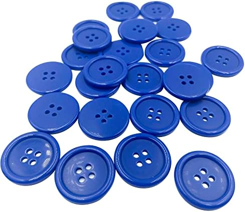 100 парчиња сини копчиња за шиење - 1 инчи пластични копчиња за смола за занаети рамни сини копчиња 4 дупки DIY занаетчиски копчиња