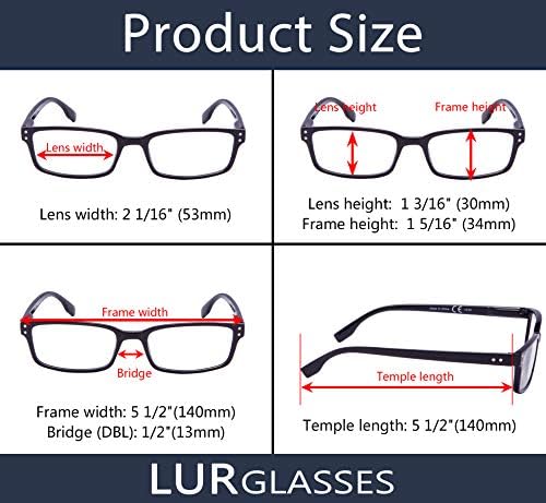 Лур очила за читање 3 пакуваат стилски читатели на правоаголна рамка