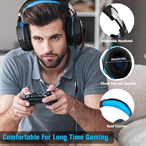 Службени слушалки за игри Kootop за Xbox One, PS4 PC, откажување на бучава над слушалките за уво со микрофон, меки уши, бас опкружување, LED