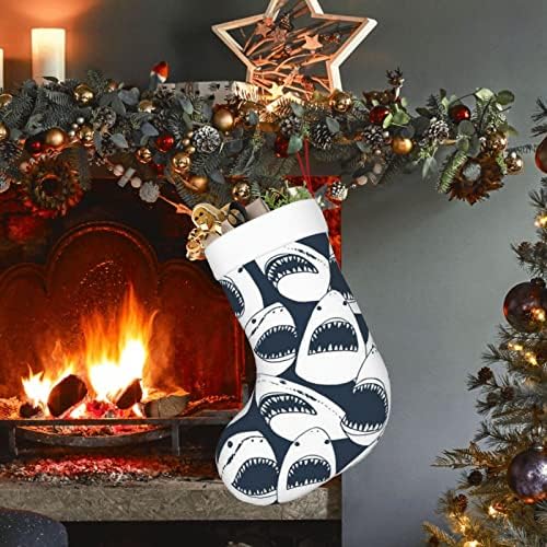 Аугенстер Божиќни чорапи ајкула Отворена уста смешни двострани камин што виси чорапи