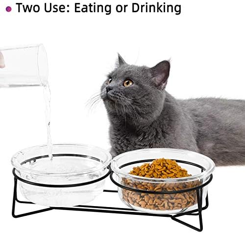 Двоен стакло одгледувана мачка или мали кучиња со метални држачи за миленичиња храна и садови со вода, 20 унци