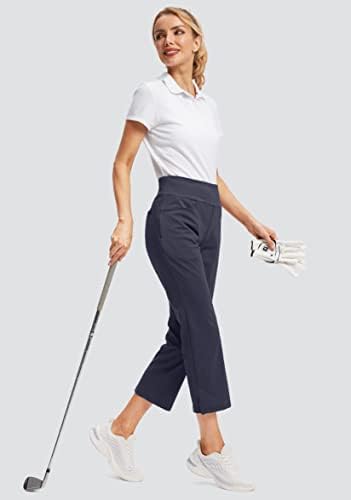 Panенски панталони за голф со 5 џебови со 5 џебови со високи џебови за џемпери Патување атлетски работи на глуждот Панталони за жени