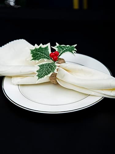 Прстени од салфетка Аззек-Божиќни украси 1 парчиња Божиќно растение за салфетка прстен Божиќни украси