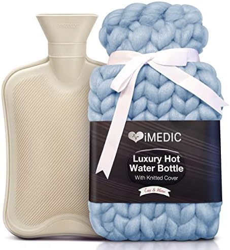 Imedic Premium плетена шише со топла вода 2L - Големо шише со топла вода со покривка Велика Британија - торба со топла вода - шише со
