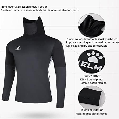 Кошули за вежбање со долг ракав на Келме со маска, еластичен спортски тренинг на отворено пуловер мека облека за палецот за обука