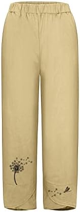 Ceangrtro случајно лесни капри панталони со широка нога еластична лабава фитинг плус големина со џебови исечени лабави лесни постелнина