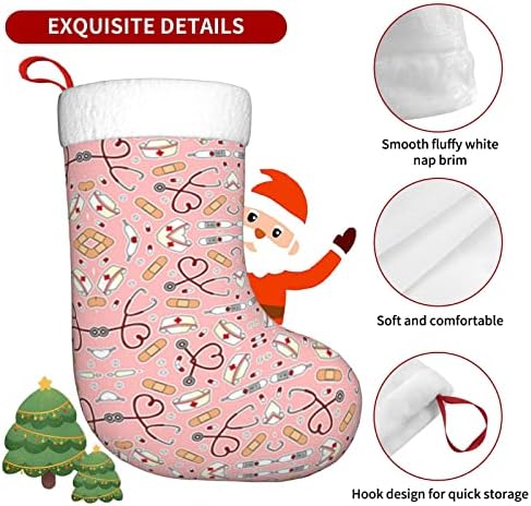 Божиќни чорапи на Аугенстер Симпатична медицинска сестра loveубов розова двострана камин што виси чорапи