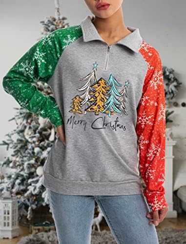 Womenените Божиќно џемпер леопард Божиќно печатење блуза Смешна буква графичка врвна маица со долги ракави, пулвер, палење на кошула