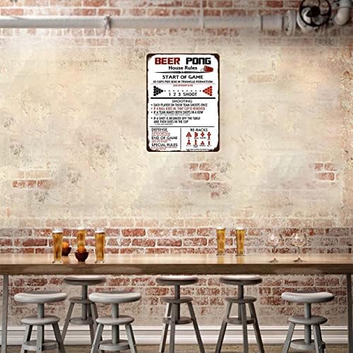 Правила за пиво понг -куќа 8 x 12 инчи ретро метал калај гроздобер wallиден знак за ретро wallид декор алуминиум постер знак бар кафе кафе