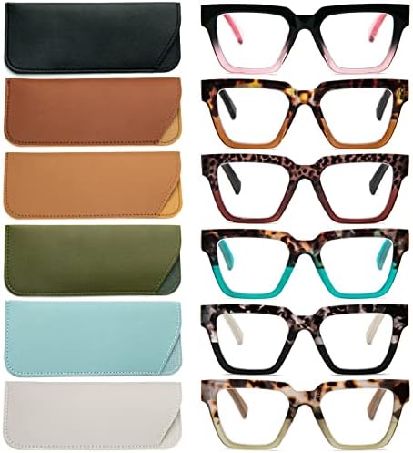 Kokobin 6 пакет очила за читање во стил Опра за жени ， Преголема квадратна рамка сина светлина блокирајќи удобни читатели