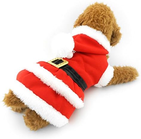 Зунеа кученце кученце санта костум фустан, мало куче Божиќ костум миленичиња Божиќ џемпер руно кукли кучиња зимски палто јакна