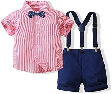 Кимокат облека за бебиња, џентлменски костум, кошула со кратки ракави + bowtie + кратки суспензии