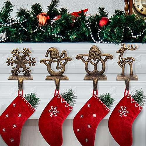 Jdyfqian Retro Retro Christmas Stopking Shoping за Mantel Set од 4 закачалки за порибување за камин Божиќни украси Гроздобер
