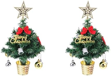 Aboofan 2 пакет 10инч Десктоп мини дрво декор Божиќни украси Постави мини дрво за новогодишна елка дома