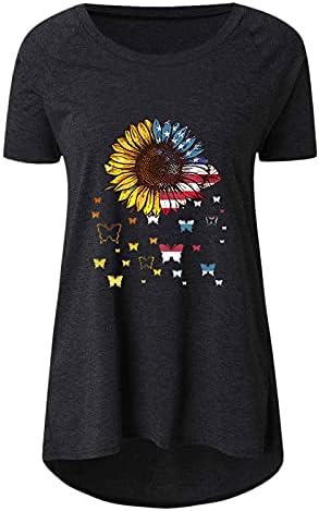 Четврти јули кошули женски американско знаме со сончоглед маици летни кратки ракави блуза 2023 ден на независност Туника Топ